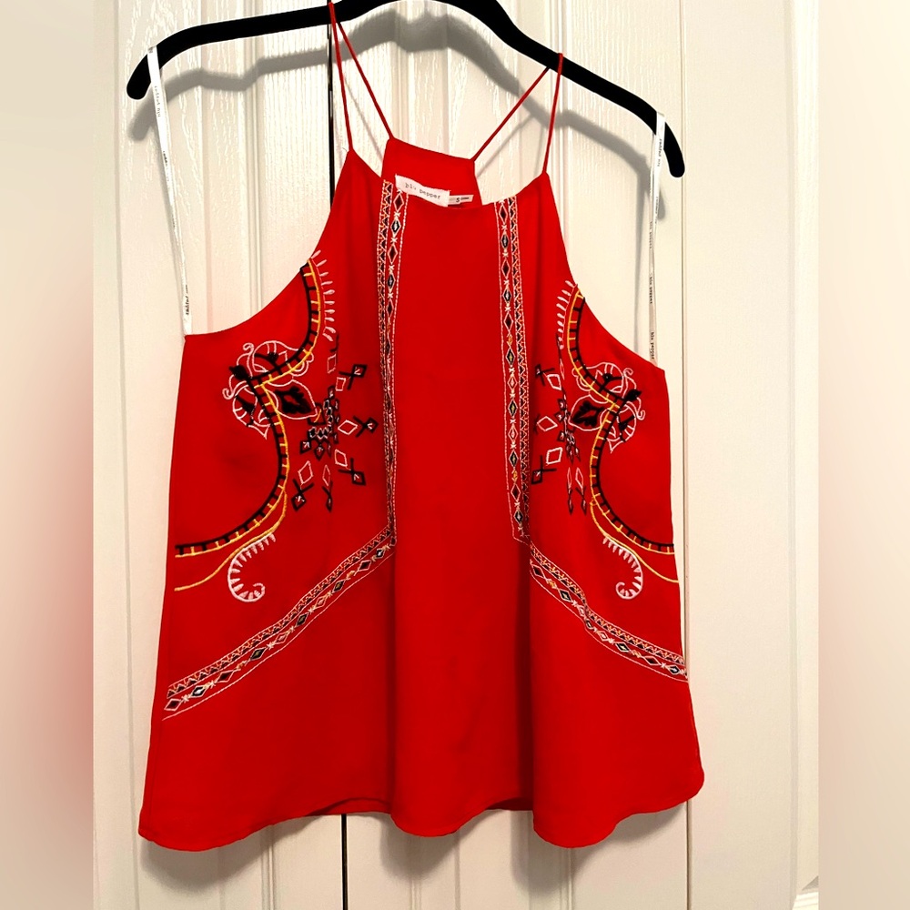 Blu Pepper orangish red tank with embroidery. Size S